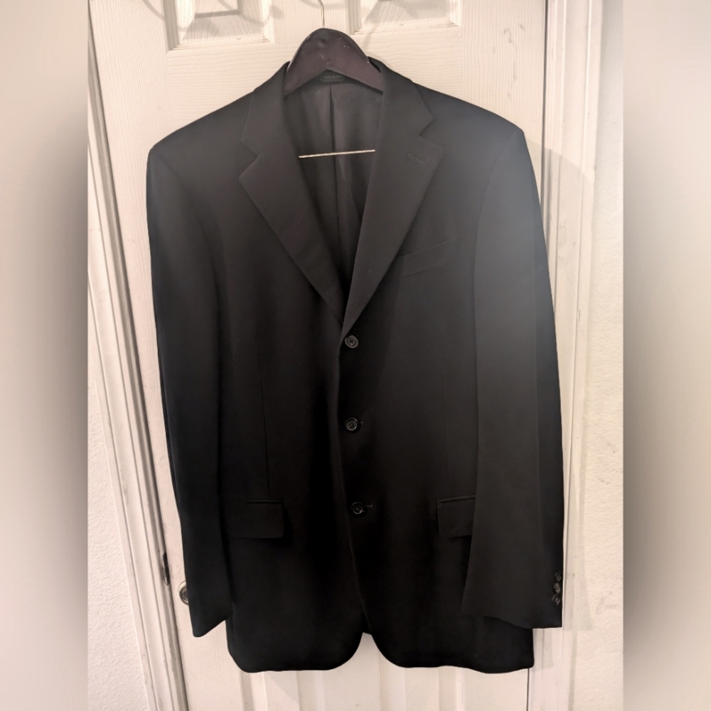 Donna Karan Men's Vintage Black Double Breasted Virgin Wool 3 Button Blazer